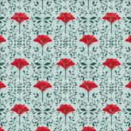 This seamless floral pattern with flowers of different shapes and sizes and green leaves on a white background gives a feeling of freshness and spring.
