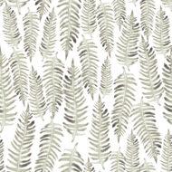 A seamless pattern of ferns on a white background. The green ferns are arranged in a repeating pattern and contrast nicely against the white background. The pattern is elegant and timeless.